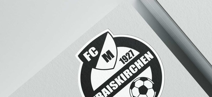 Neues Logo des FCM Traiskirchen in Schwarz-Weiß, dargestellt auf weißem Papier.